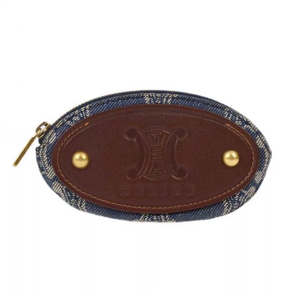 AUTHENTICITY GUARANTEED Celine Blue Denim Macadam Coin Purse Wallet PP- - Picture 1 of 7